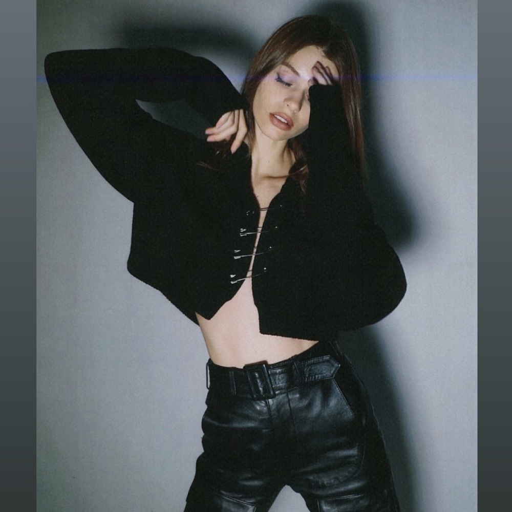 Danielle Guizio Black Safety Pin Cropped Sweater - Picture 2 of 11